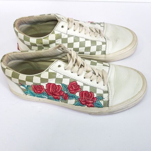 Vans Old Skool DX "Rose Embroidery" Checkered Lace Up Sneakers - Picture 3 of 12